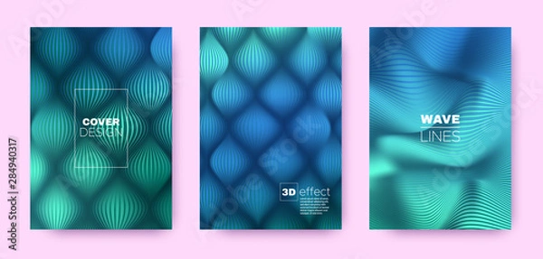 Obraz Cyan Flow Banner. Vector Covers Set. Dynamic 