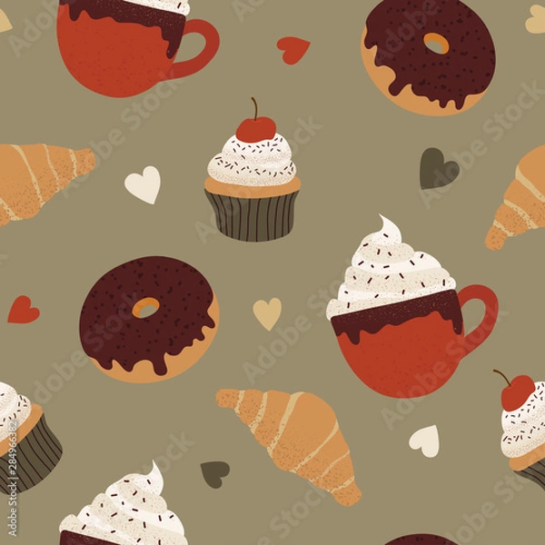 Obraz Cozy coffee and dessert seamless pattern