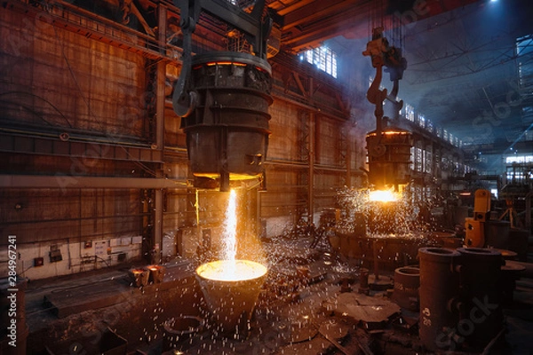 Obraz Metallurgy. Casting ingot. Electric arc furnace shop.