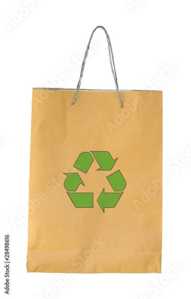 Fototapeta Recycle paper bag with recycle symbol on white background