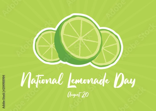 Fototapeta National Lemonade Day vector. Halved lemon vector. Lime on a green background. Lemon slice icon. Green lime vector. Lemonade Day Poster, August 20