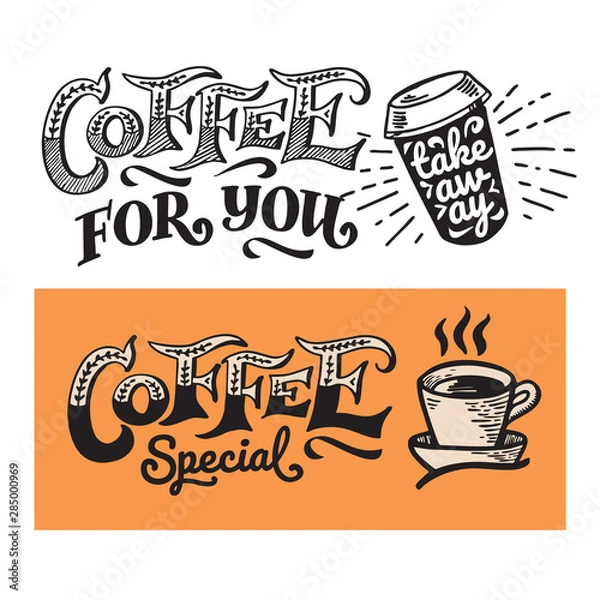Obraz Set Poster lettering Special coffee for you take away. In vintage style