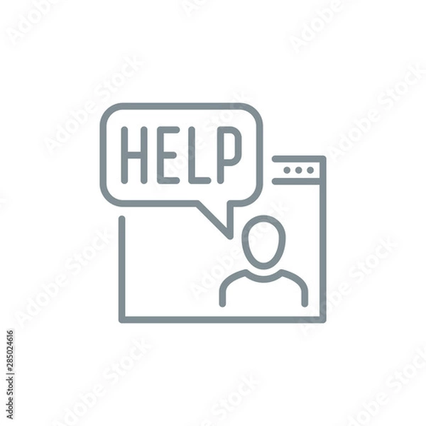 Fototapeta dialog with Web site support service outline flat icon. Single high quality outline logo symbol for web design or mobile app. Thin line logo. Gray icon pictogram isolated on white background