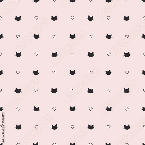Fototapeta cat head heart line vector seamless pattern