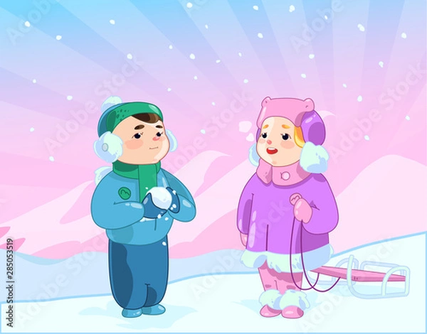 Fototapeta children in the snow 1