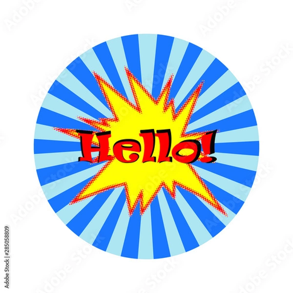 Fototapeta Comic hello text speech bubble on blue radial burst pop art background