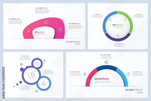 Fototapeta Set of minimal vector infographic templates. 3 options