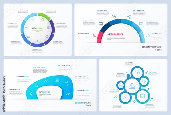 Fototapeta Set of minimal vector infographic templates. 6 options