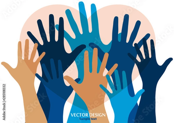 Obraz Raised hands aspiring to the heart on a white background.The concept of charity, volunteering, love, kindness.
