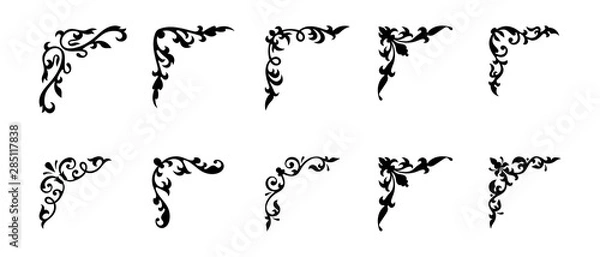 Fototapeta Narożna kolekcja w stylu vintage adamaszku na białym tle. Element dekoracyjny ustawiony do projektowania