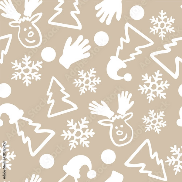 Fototapeta Vector Christmas doodle seamless pattern repeat background