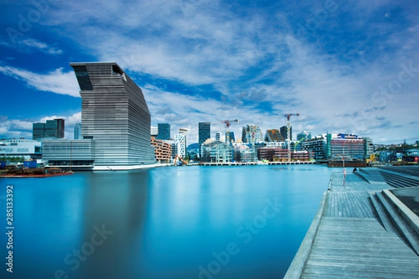 Fototapeta View from Sørenga in Oslo - downtown by the sea