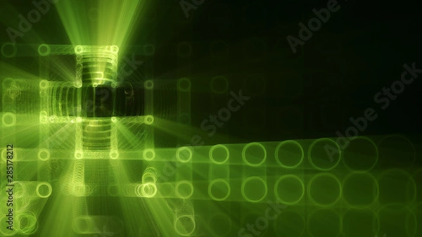 Fototapeta Abstract background element. Fractal graphics 3d illustration. Wide format composition of grid cells and circles. Information technology concept.