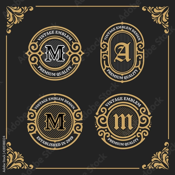 Fototapeta Vintage luksusowy transparent szablon projektu etykiety, ramki, tagi produktów. Godło Retro Design. Ilustracji wektorowych