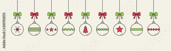 Fototapeta Modern Christmas balls on white background. Xmas decoration. Vector