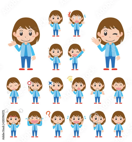 Fototapeta 女の子　子ども　表情　ポーズ　セット