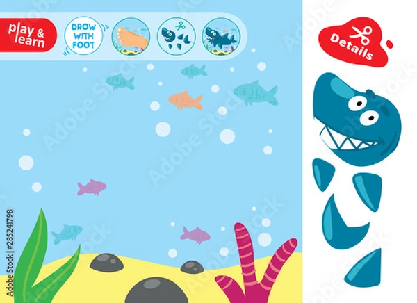 Fototapeta Drawing Game Tutorial Shark Printable Template Vector