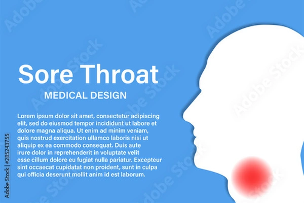 Obraz Sore throat. Sick man. Pharmacology design template. Sore throat symbol. Vector illustration.