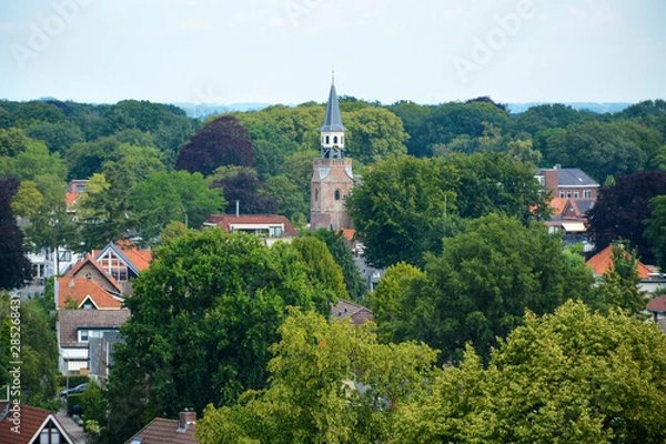 Fototapeta Aerial view on Nunspeet, a small Dutch village with church in the Netherlands