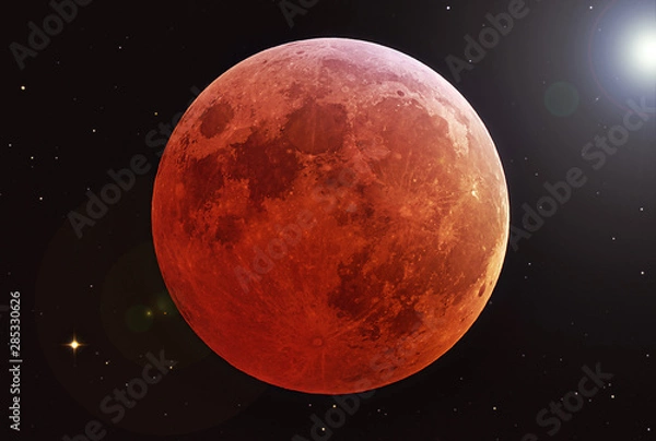 Fototapeta Planet Mars, in red rusty color, on a dark background.  Elements of this image were furnished by NASA