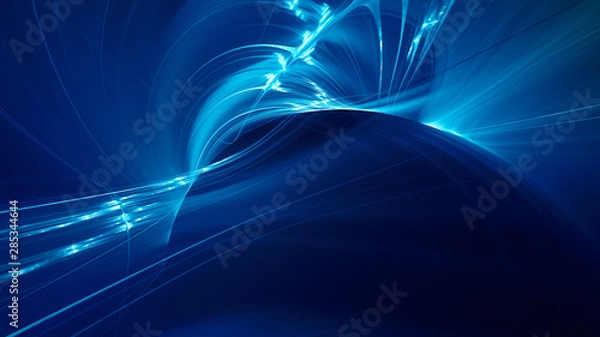 Fototapeta Abstract blue background element on black. Fractal graphics 3d Illustration. Three-dimensional composition of glowing lines and motion blur traces. Movement and innovation concept.