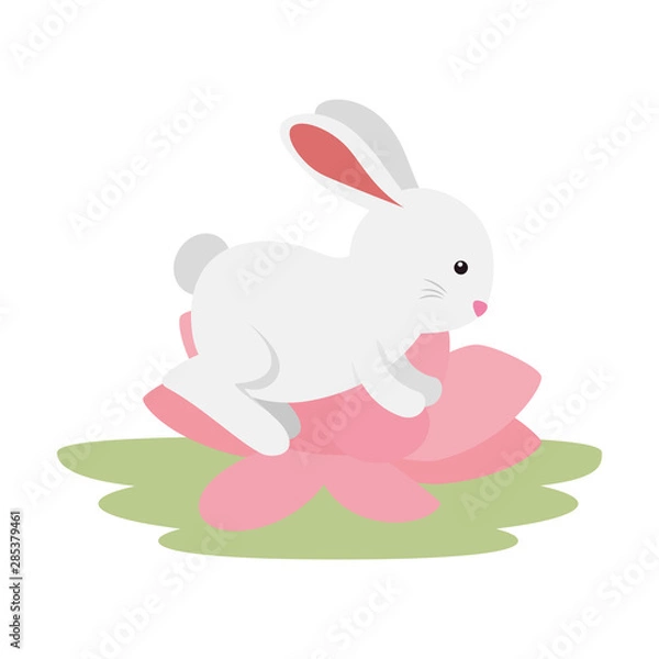 Obraz cute and little rabbit in lotus flower character