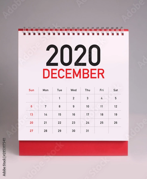 Fototapeta Simple desk calendar 2020 - December