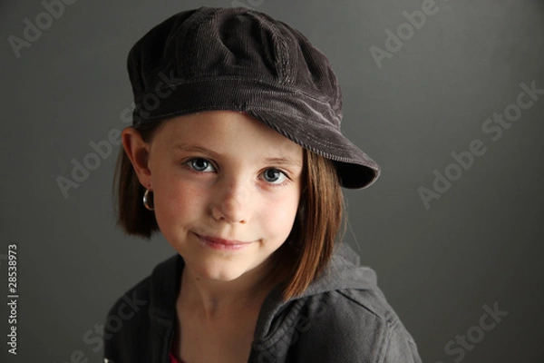 Fototapeta Girl wearing newsboy cap