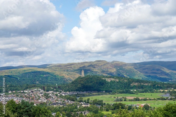 Fototapeta View over Stirling and Wallace Monument from Stirling Castle in Scotland