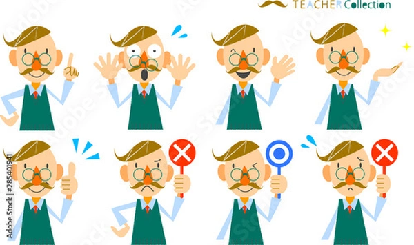 Fototapeta 先生　アイコン風　表情セット