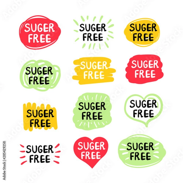 Fototapeta Vector set of round colorfull eco labels with text - sugar free.