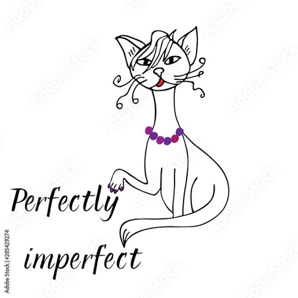 Fototapeta Cat hand drawn with perfectly imperfect lettering
