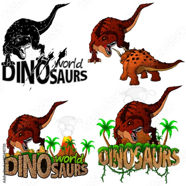 Obraz Set of logos dinosaur world with Tyrannosaurus Rex