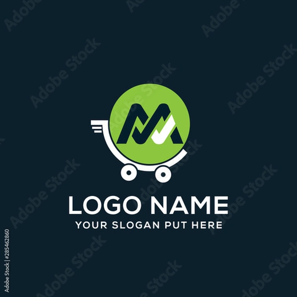 Fototapeta M Letter shop cart logo vector design template