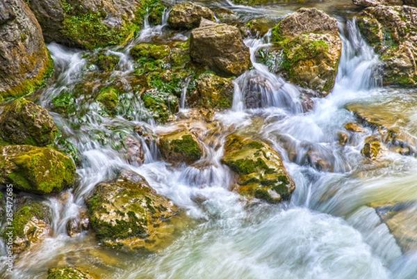 Fototapeta Spring water mountain river in summer