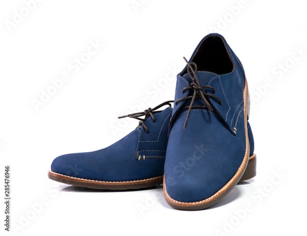 Fototapeta Mens blue shoe isolated on a white background. Fashion advertising shoes photo.