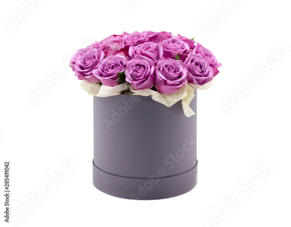 Fototapeta roses in a hat box on a white background isolated