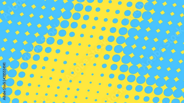 Fototapeta Blue and yellow modern pop art background with halftone dots design, vector illustration