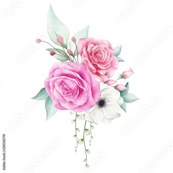 Fototapeta Elegant floral arrangement with various flowers. Editable vector for cards composition elements