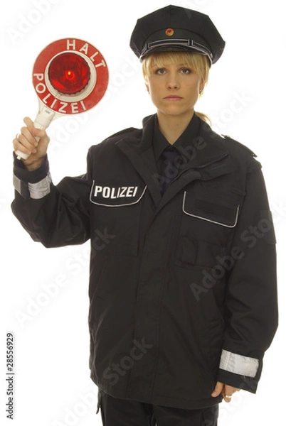 Fototapeta Polizistin mit Polizeikelle