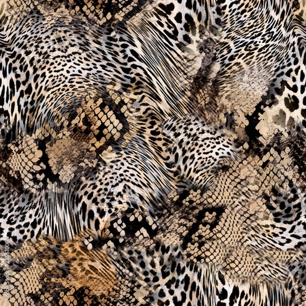 Fototapeta leopard and snake skin texture seamless pattern 