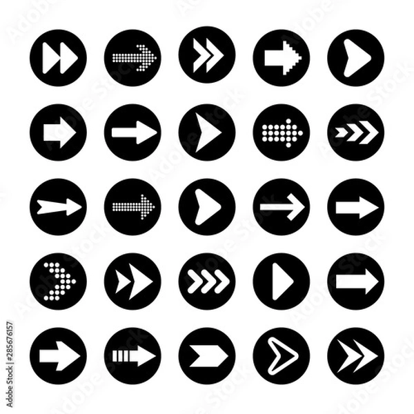 Obraz Black Arrows Set on White Background. Arrow, Cursor Icon. Vector Pointers Collection. Back, Next Web Page Sign. 