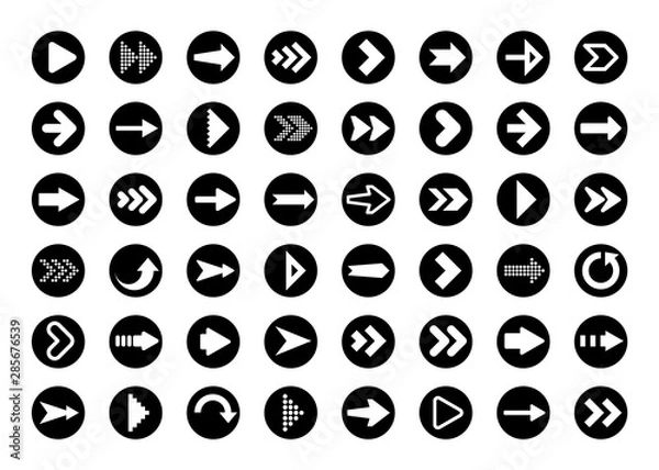 Fototapeta Black Arrows Set on White Background. Arrow, Cursor Icon. Vector Pointers Collection. Back, Next Web Page Sign. 