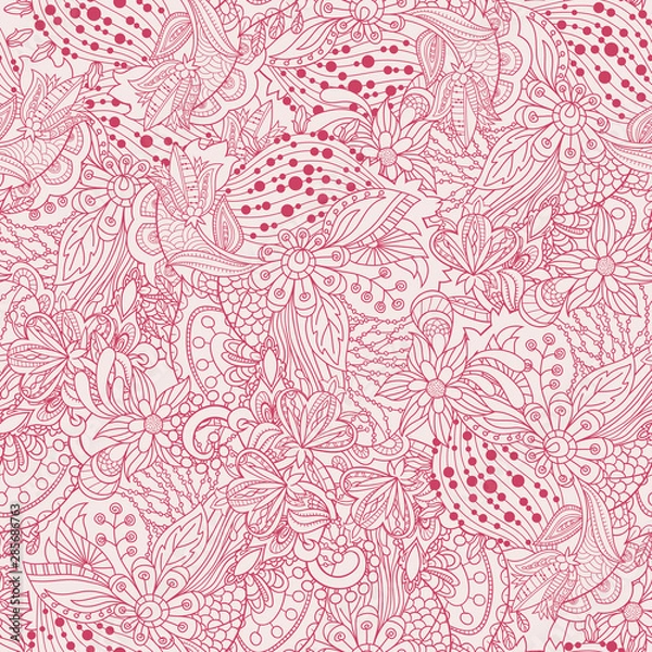Obraz Vector floral background with hand made pattern. Doodles.
