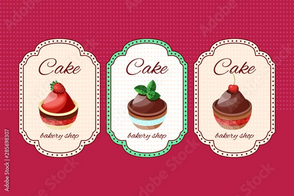 Obraz Template with different desserts with fruits. For your design, announcements, posters, restaurant menu. 