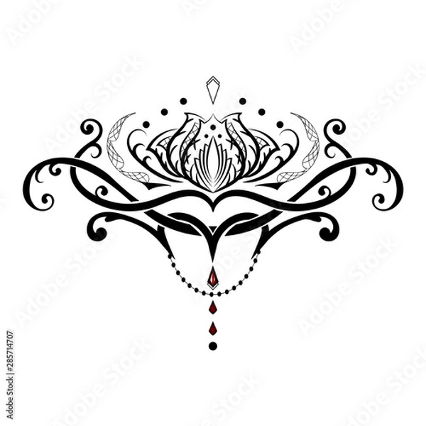 Fototapeta beautiful tattoo of a Lotus flower.tribal style.vector