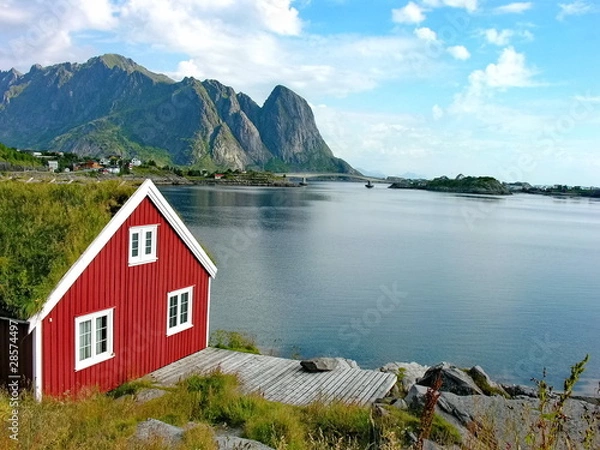 Obraz Czerwony dom na Lofotach