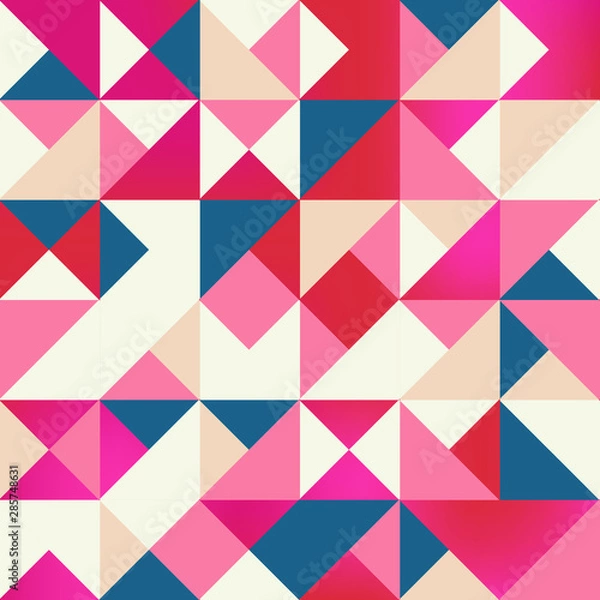Fototapeta Geometric triangle seamless repeat pattern. You can enjoy this holographic-inspired blue, pink, and orange seamless pattern on packaging, wallpaper, backgrounds, or any way you like it!