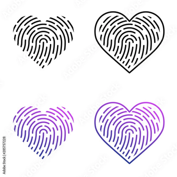 Fototapeta Fingerprint vector style illustration of heart. Mono and gradient colors of heart icons