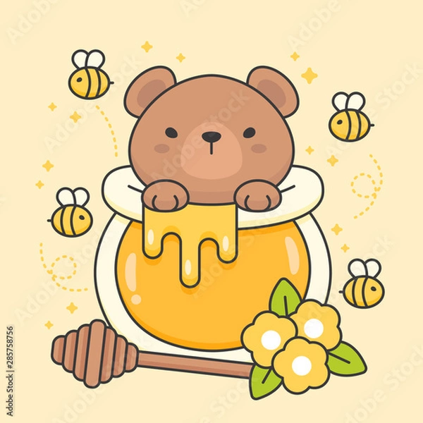 Obraz Vector character of cute bear in a honey jar